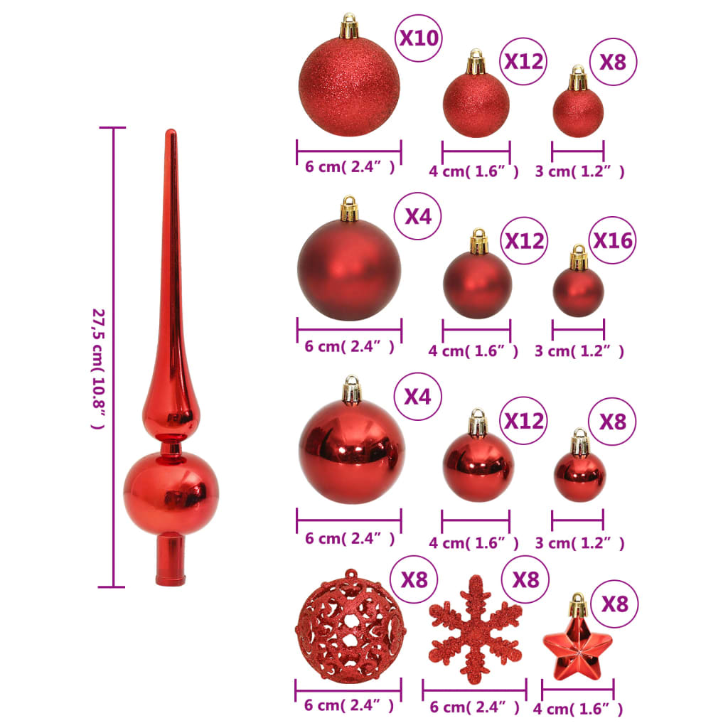 Set Palline di Natale 111 pz Rosso in Polistirene - homemem39