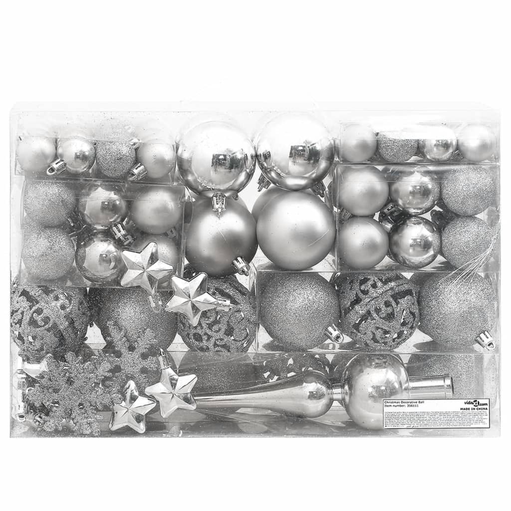 Set Palline di Natale 111 pz Argento in Polistirene - homemem39