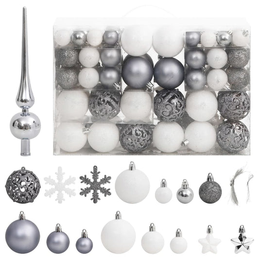 Set Palline di Natale 111 pz Bianco e Grigio in Polistirene - homemem39