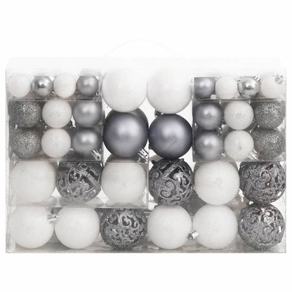 Set Palline di Natale 111 pz Bianco e Grigio in Polistirene - homemem39