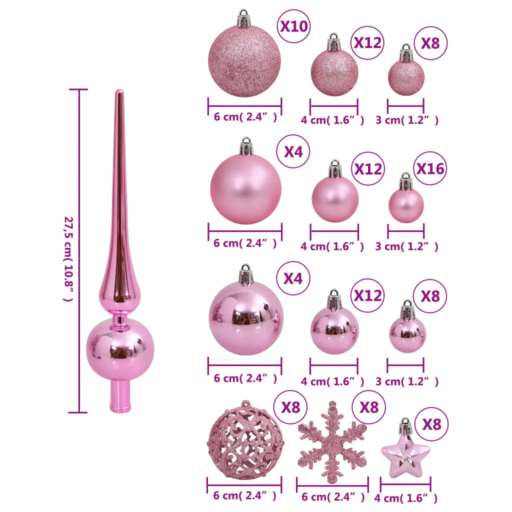 Set Palline di Natale 111 pz Rosa in Polistirene - homemem39