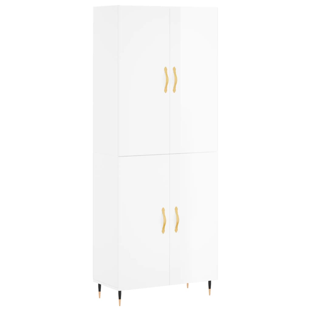 Credenza Bianco Lucido 69,5x34x180 cm in Legno Multistrato - homemem39