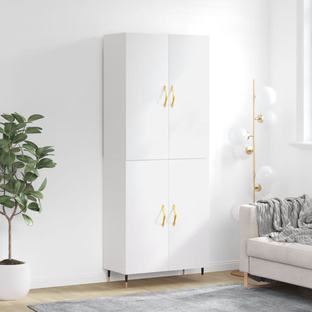 Credenza Bianco Lucido 69,5x34x180 cm in Legno Multistrato - homemem39