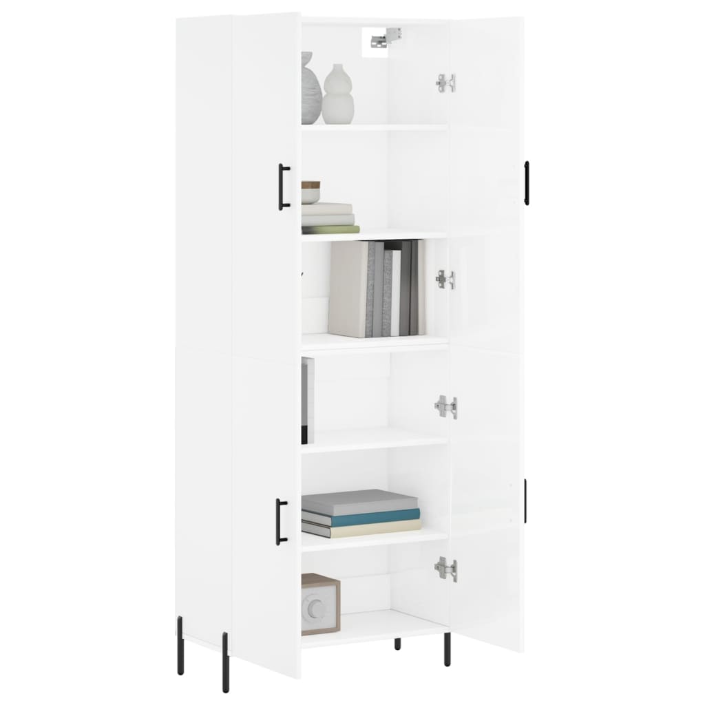 Credenza Bianco Lucido 69,5x34x180 cm in Legno Multistrato - homemem39