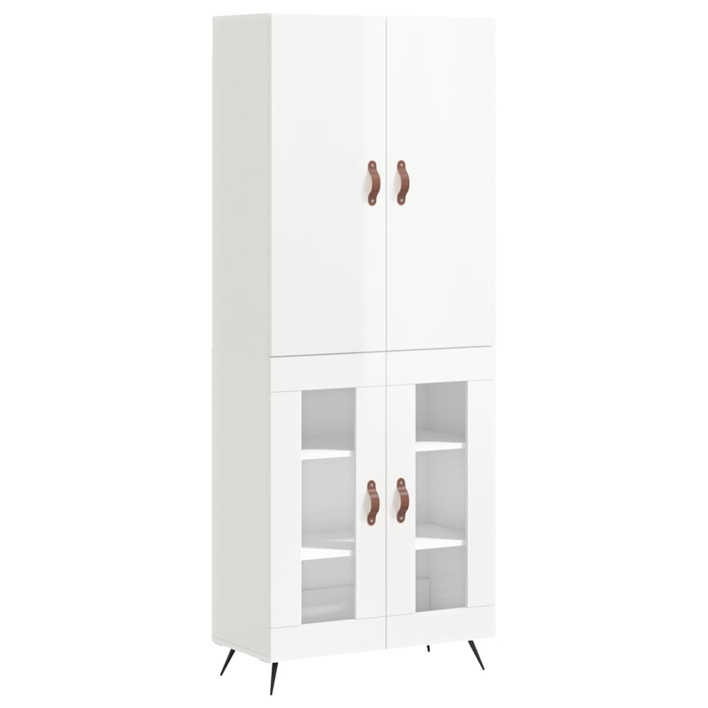 Credenza Bianco Lucido 69,5x34x180 cm in Legno Multistrato - homemem39