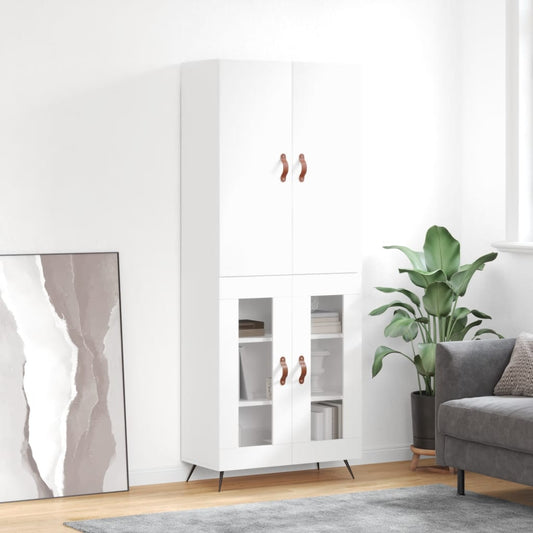 Credenza Bianco Lucido 69,5x34x180 cm in Legno Multistrato - homemem39