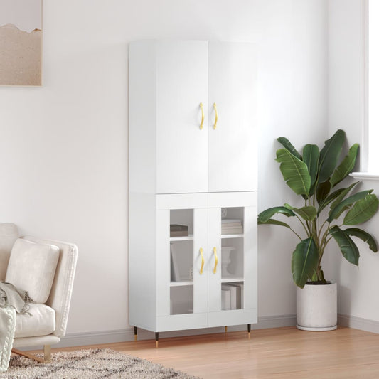 Credenza Bianco Lucido 69,5x34x180 cm in Legno Multistrato - homemem39