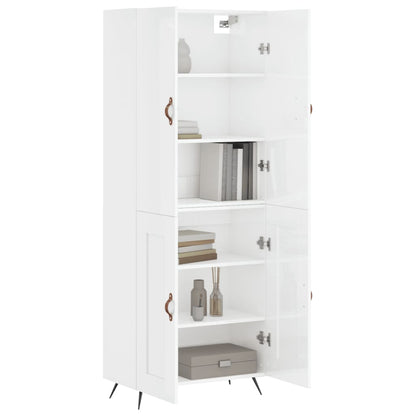 Credenza Bianco Lucido 69,5x34x180 cm in Legno Multistrato - homemem39