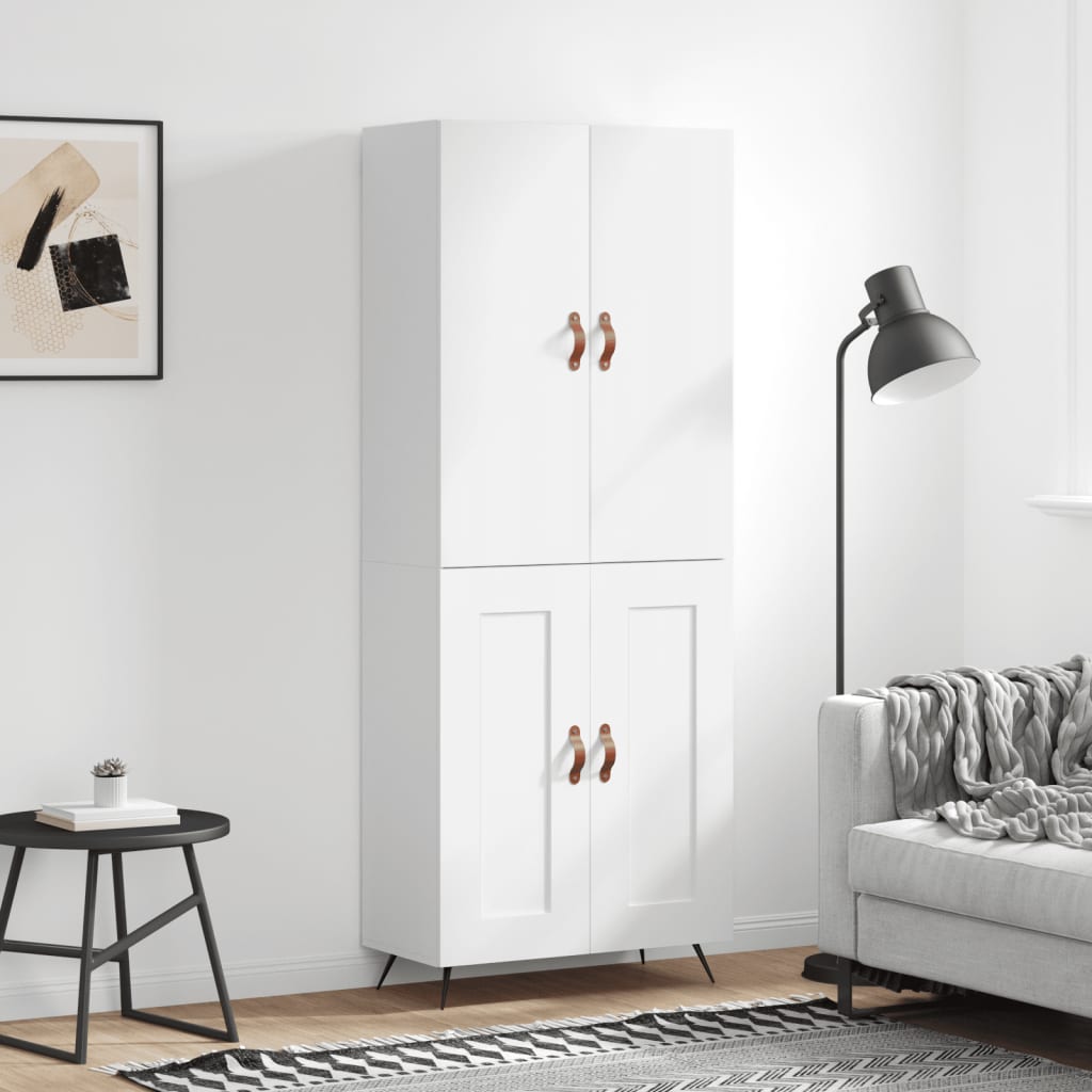 Credenza Bianco Lucido 69,5x34x180 cm in Legno Multistrato - homemem39