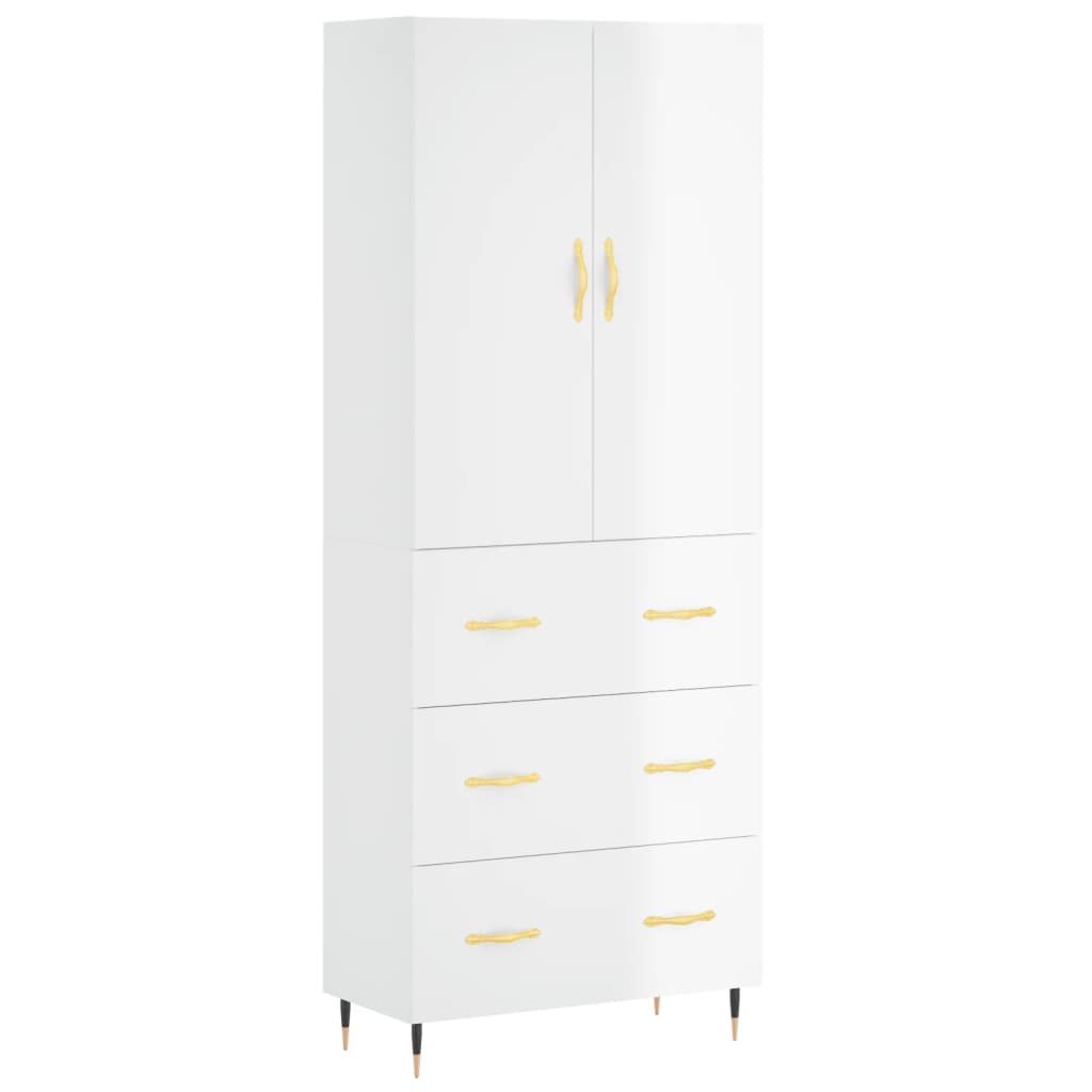 Credenza Bianco Lucido 69,5x34x180 cm in Legno Multistrato - homemem39