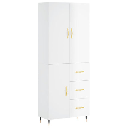 Credenza Bianco Lucido 69,5x34x180 cm in Legno Multistrato - homemem39