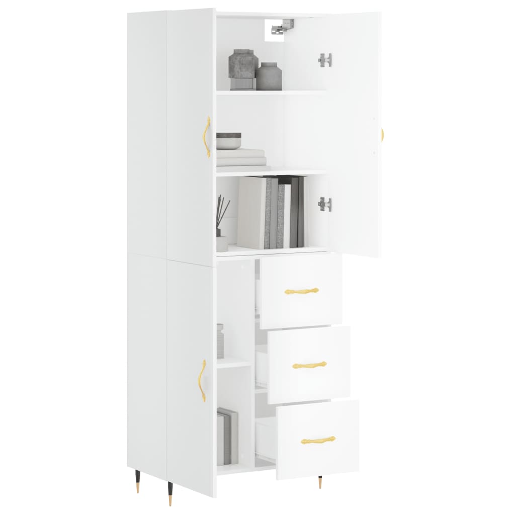 Credenza Bianco Lucido 69,5x34x180 cm in Legno Multistrato - homemem39