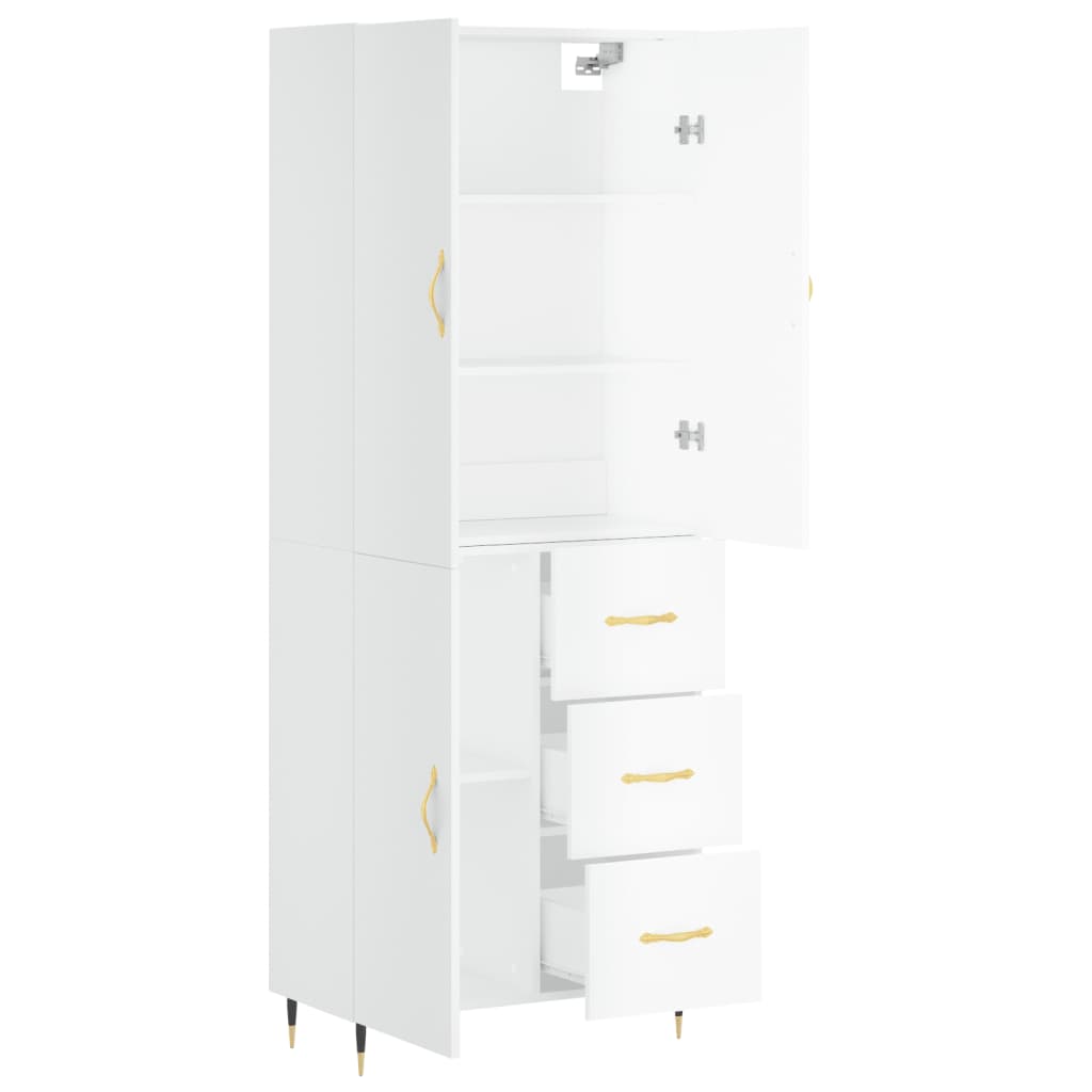 Credenza Bianco Lucido 69,5x34x180 cm in Legno Multistrato - homemem39