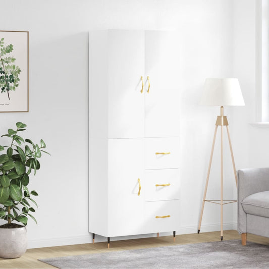 Credenza Bianco Lucido 69,5x34x180 cm in Legno Multistrato - homemem39