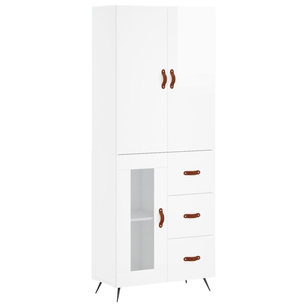 Credenza Bianco Lucido 69,5x34x180 cm in Legno Multistrato - homemem39