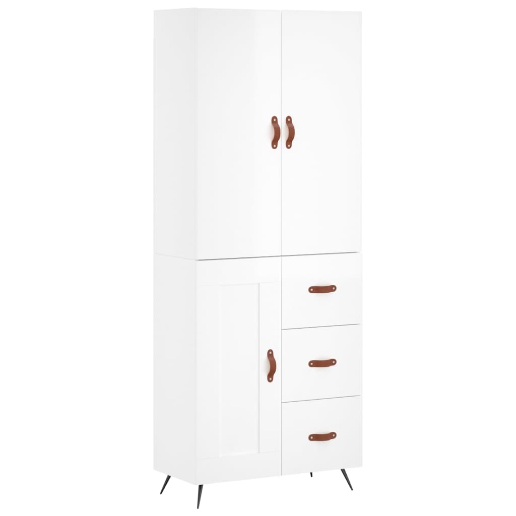 Credenza Bianco Lucido 69,5x34x180 cm in Legno Multistrato - homemem39