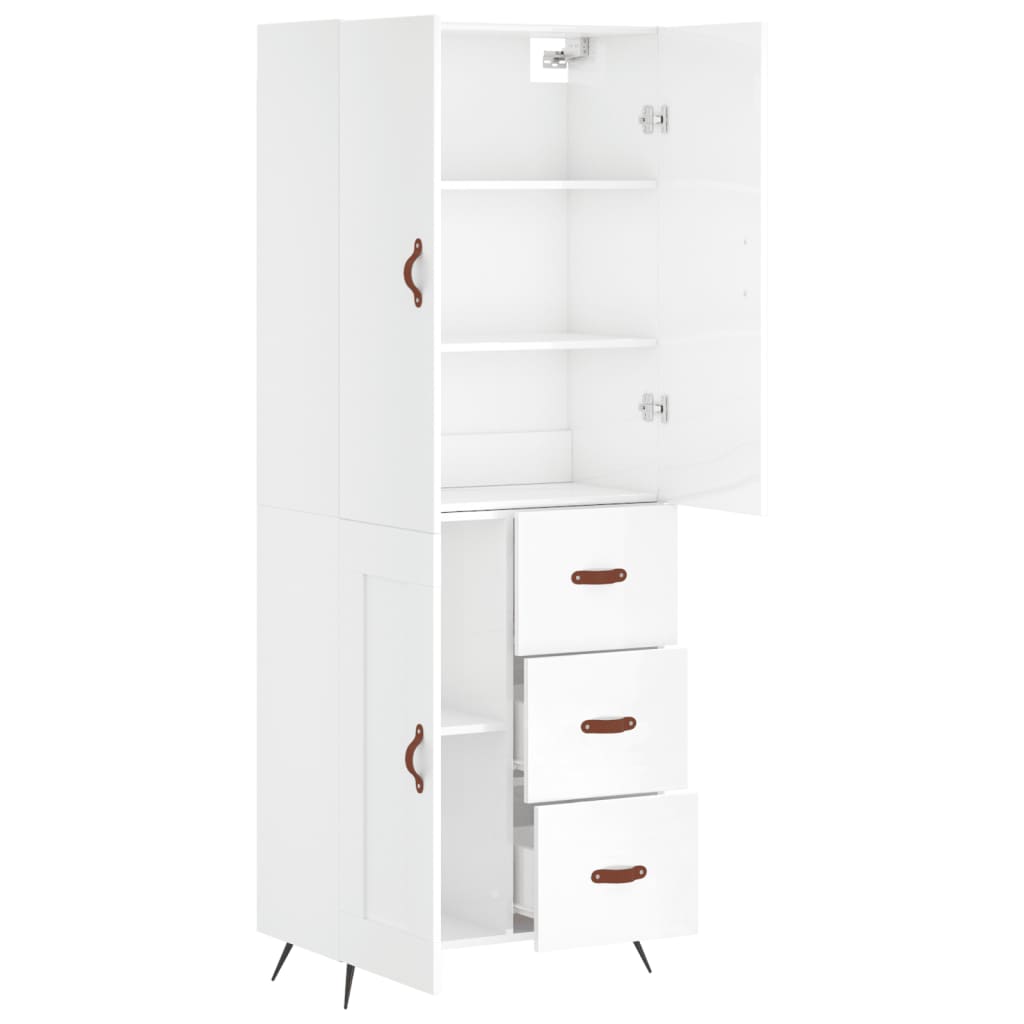 Credenza Bianco Lucido 69,5x34x180 cm in Legno Multistrato - homemem39