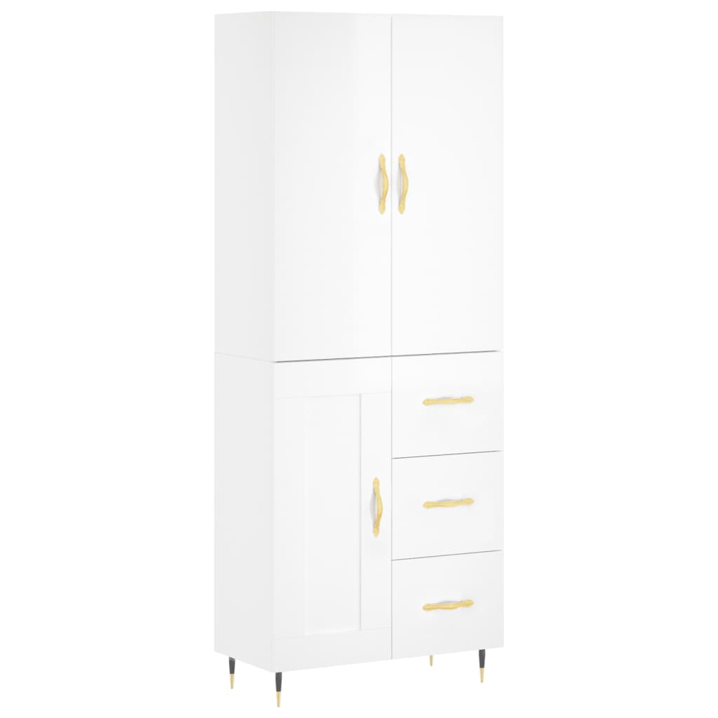 Credenza Bianco Lucido 69,5x34x180 cm in Legno Multistrato - homemem39