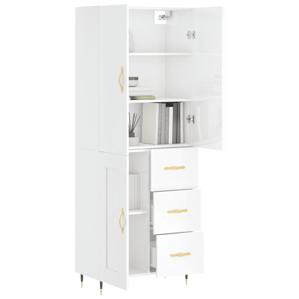 Credenza Bianco Lucido 69,5x34x180 cm in Legno Multistrato - homemem39