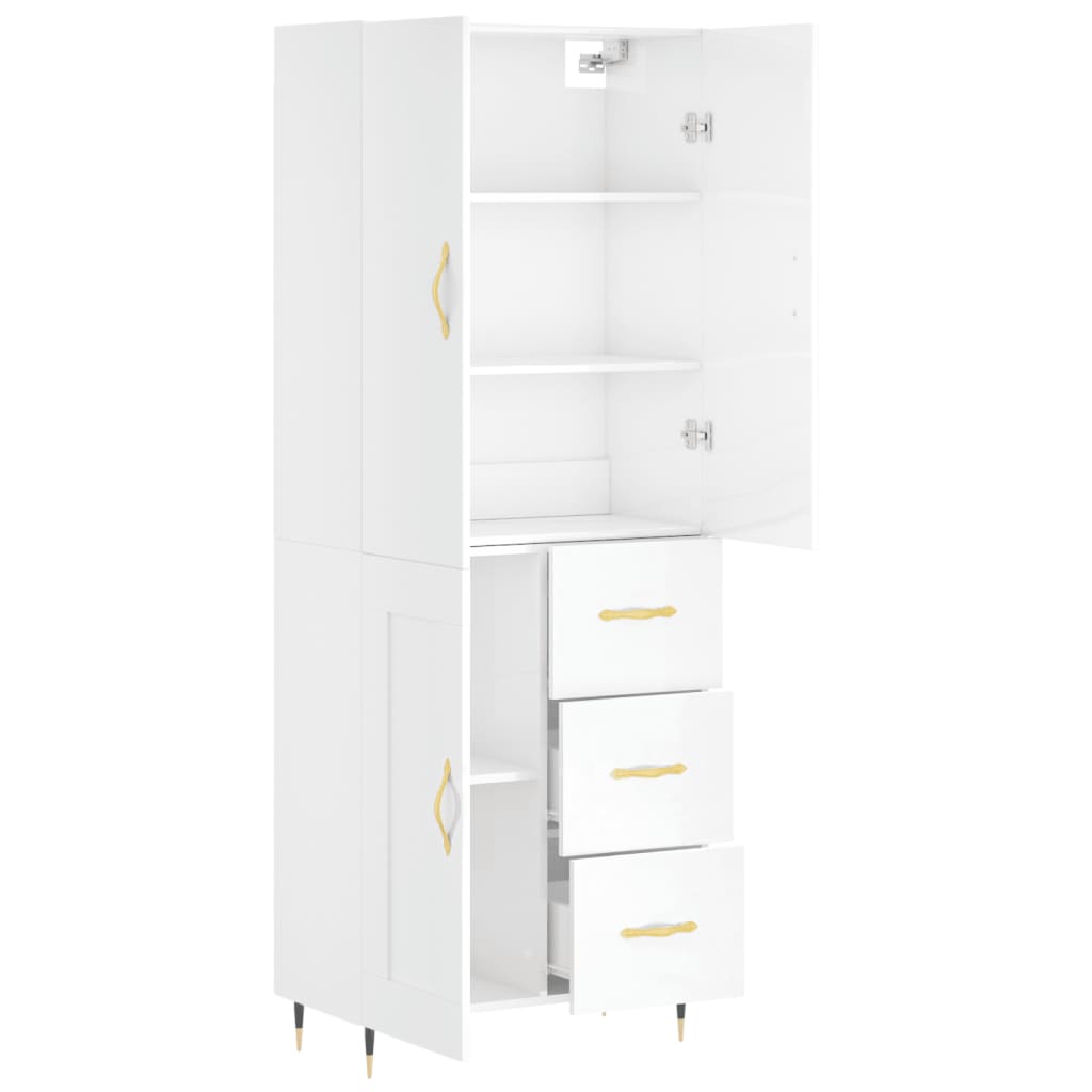 Credenza Bianco Lucido 69,5x34x180 cm in Legno Multistrato - homemem39