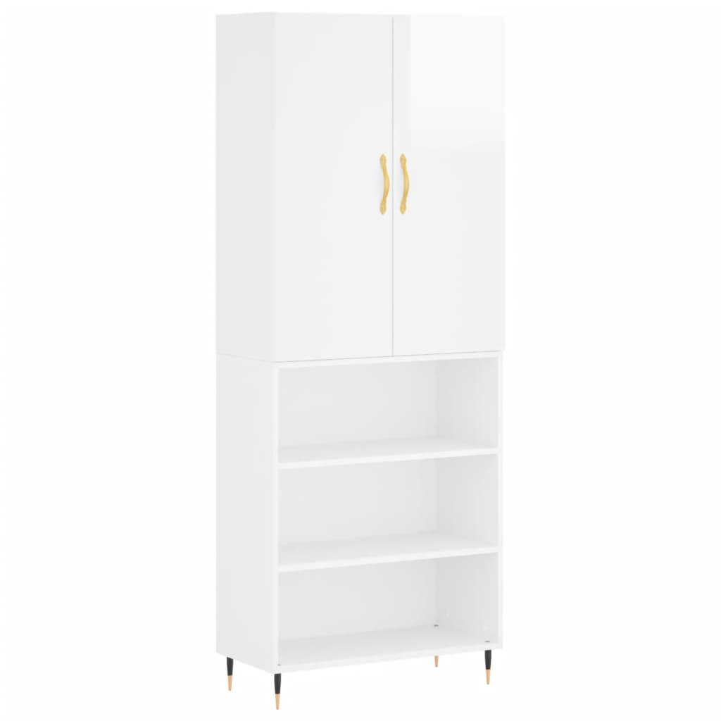 Credenza Bianco Lucido 69,5x34x180 cm in Legno Multistrato - homemem39