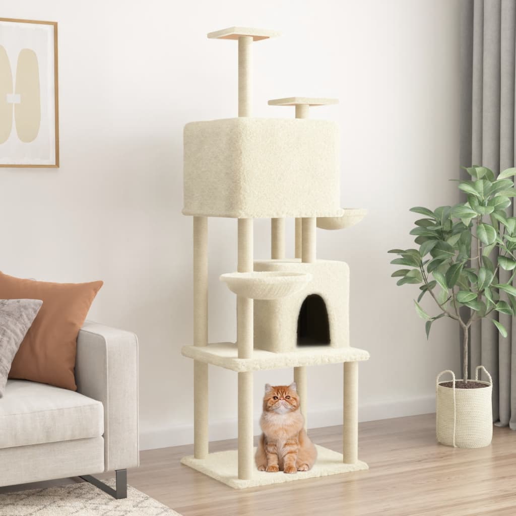 Albero per Gatti con Tiragraffi in Sisal Crema 180 cm - homemem39