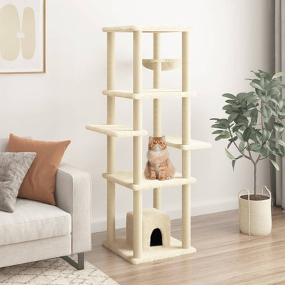 Albero per Gatti con Tiragraffi in Sisal Crema 154 cm - homemem39