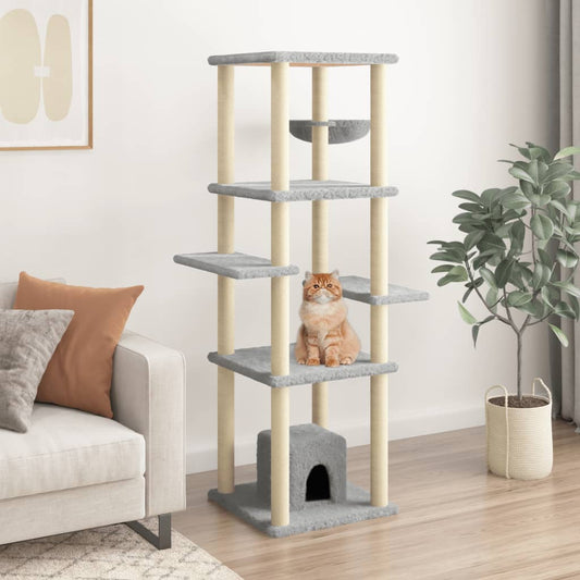 Albero per Gatti con Tiragraffi in Sisal Grigio Chiaro 154 cm - homemem39