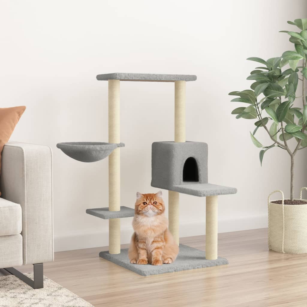 Albero per Gatti con Tiragraffi in Sisal Grigio Chiaro 95 cm - homemem39