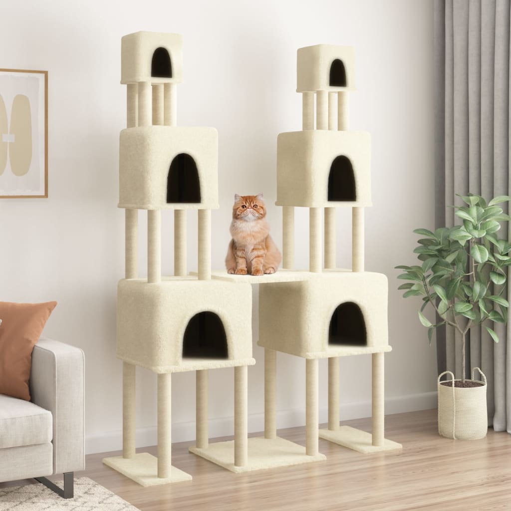 Albero per Gatti con Tiragraffi in Sisal Crema 199 cm - homemem39