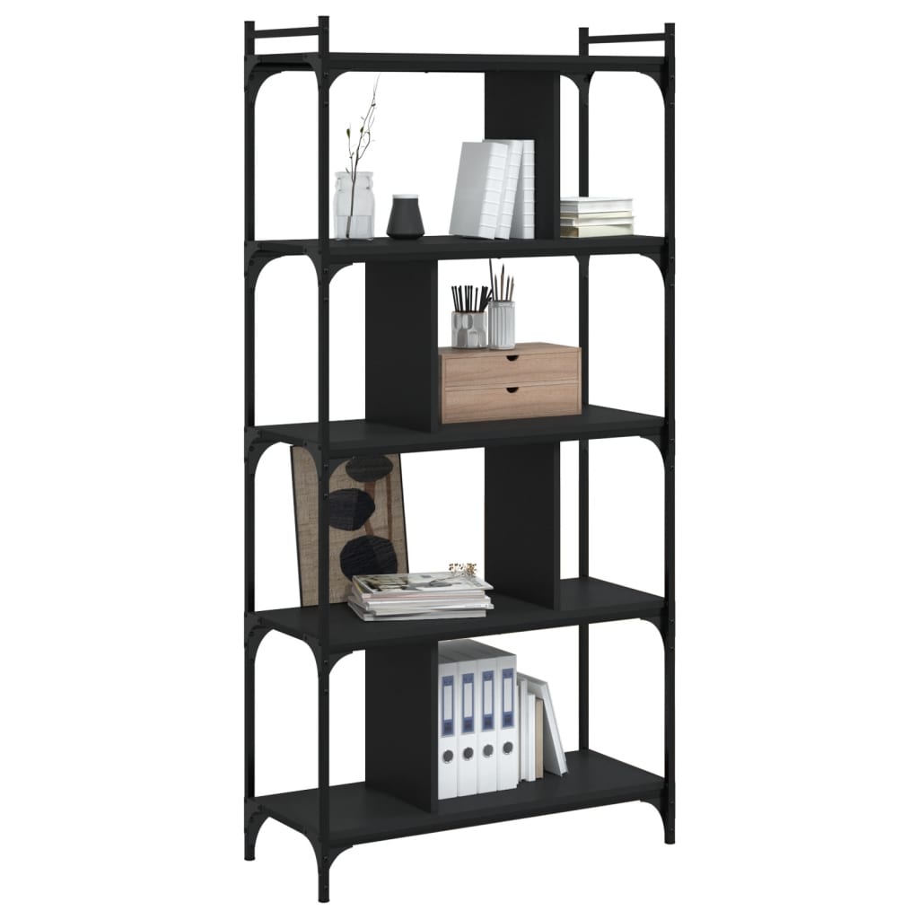 Libreria Nera 5 Ripiani 76x32x158 cm Legno Multistrato - homemem39