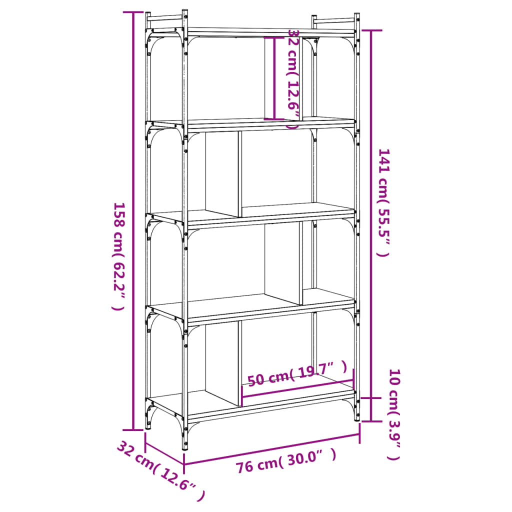 Libreria Rovere Fumo 5 Ripiani 76x32x158 cm Legno Multistrato - homemem39