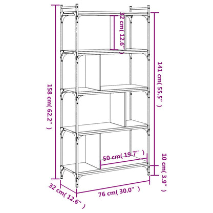 Libreria Grigio Sonoma 5 Ripiani 76x32x158 cm Legno Multistrato - homemem39