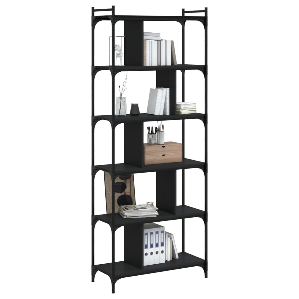 Libreria Nera 6 Ripiani 76x32x192 cm Legno Multistrato - homemem39