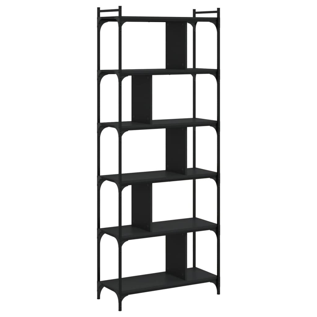 Libreria Nera 6 Ripiani 76x32x192 cm Legno Multistrato - homemem39