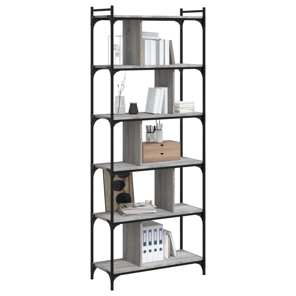 Libreria Grigio Sonoma 6 Ripiani 76x32x192 cm Legno Multistrato - homemem39