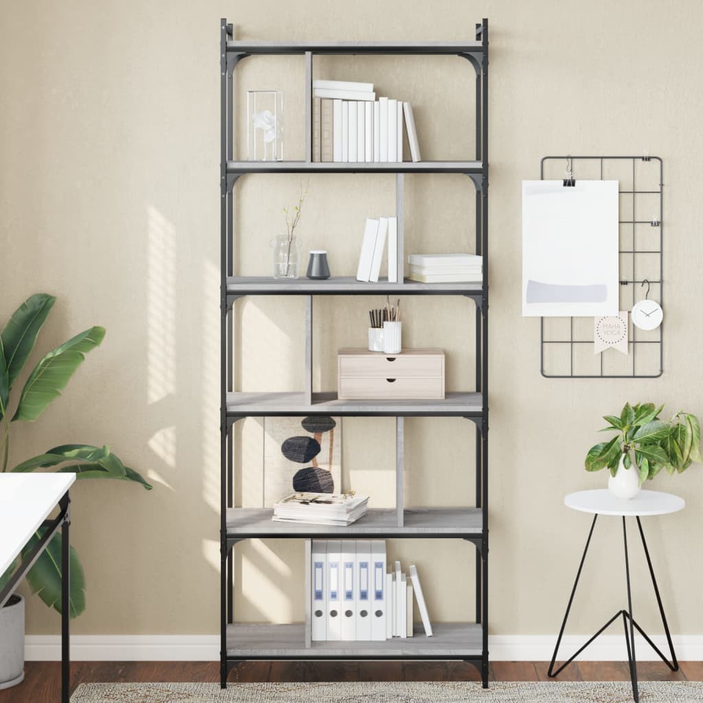 Libreria Grigio Sonoma 6 Ripiani 76x32x192 cm Legno Multistrato - homemem39