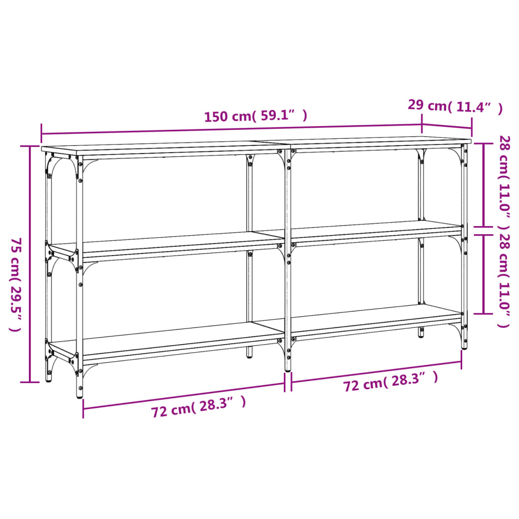 Tavolino Consolle Nero 150x29x75 cm in Legno Multistrato - homemem39