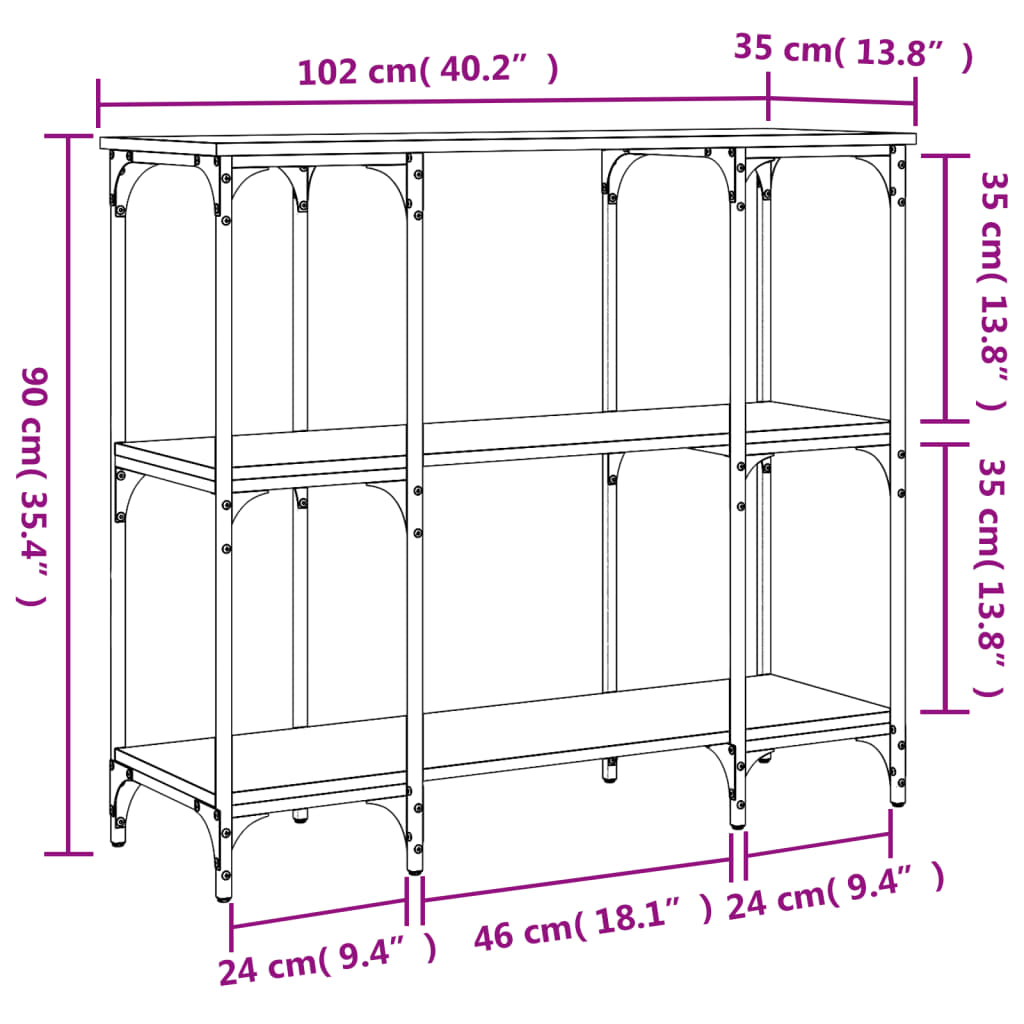 Tavolino Consolle Grigio Sonoma 102x35x90 cm Legno Multistrato - homemem39