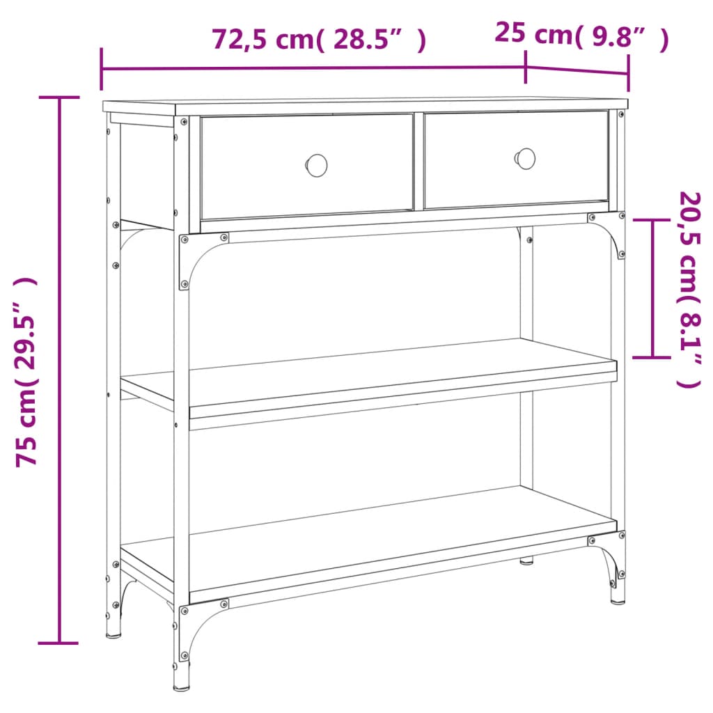 Tavolino Consolle Rovere Fumo 72,5x25x75cm in Legno Multistrato - homemem39