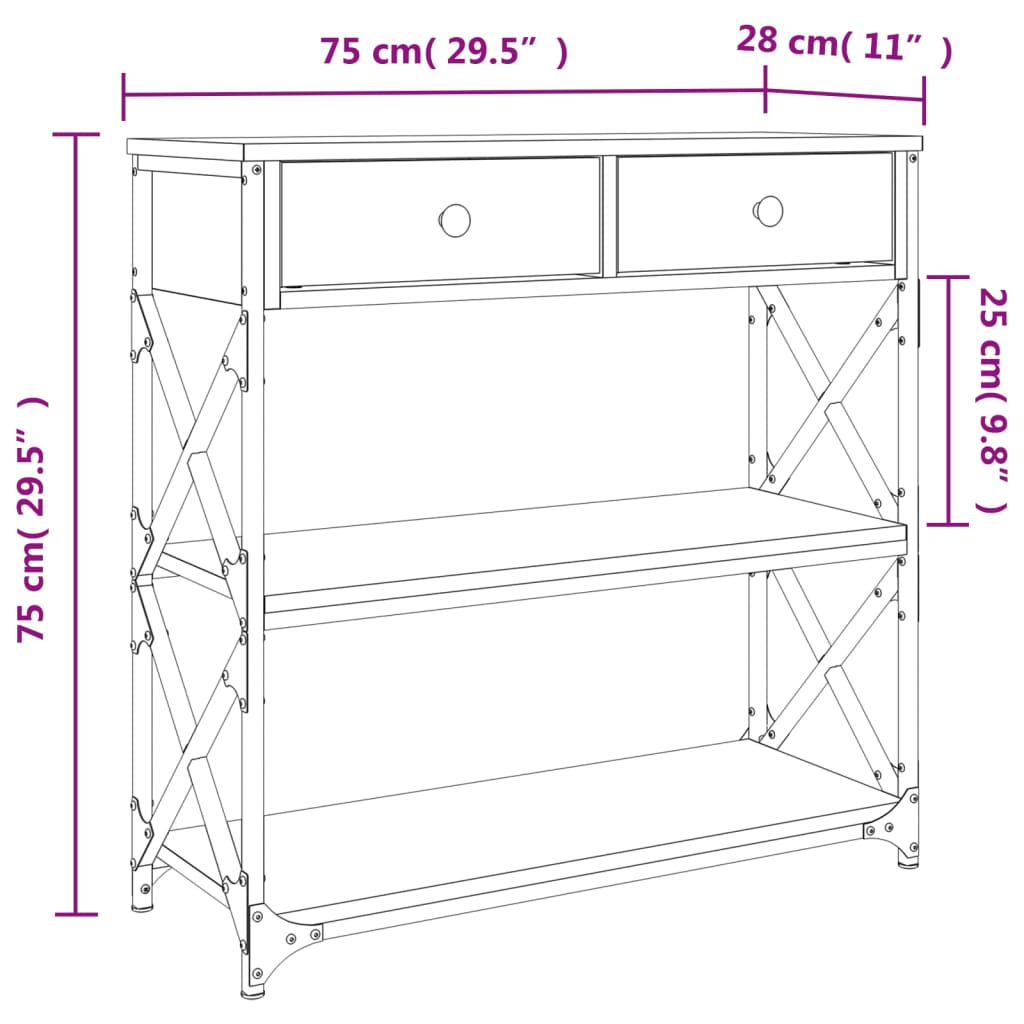 Tavolino Consolle Rovere Fumo 75x28x75 cm in Legno Multistrato - homemem39