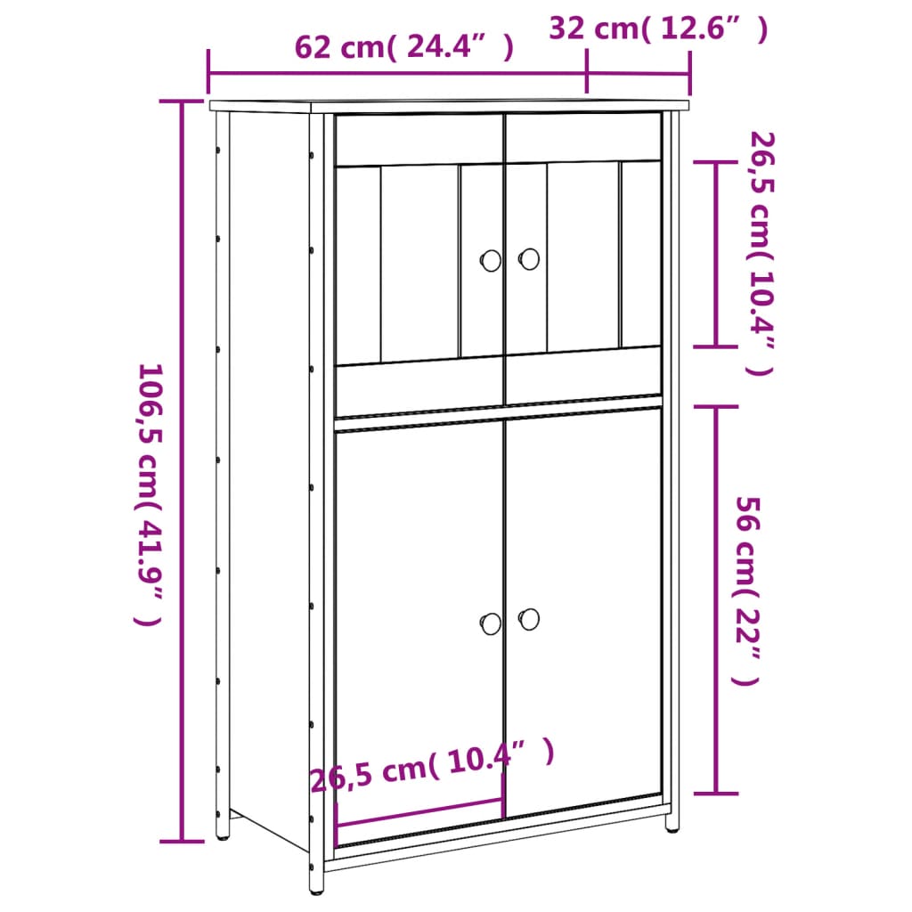 Credenza Nera 62x32x106,5 cm in Legno Multistrato - homemem39