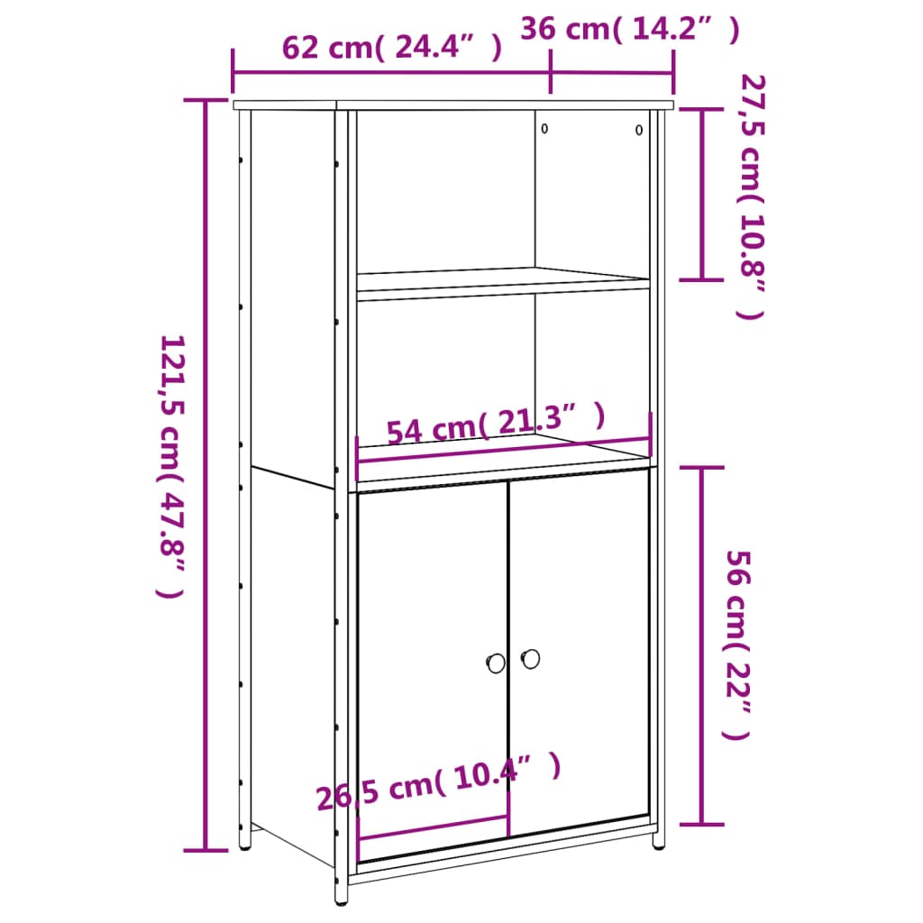 Credenza Nera 62x36x121,5 cm in Legno Multistrato - homemem39