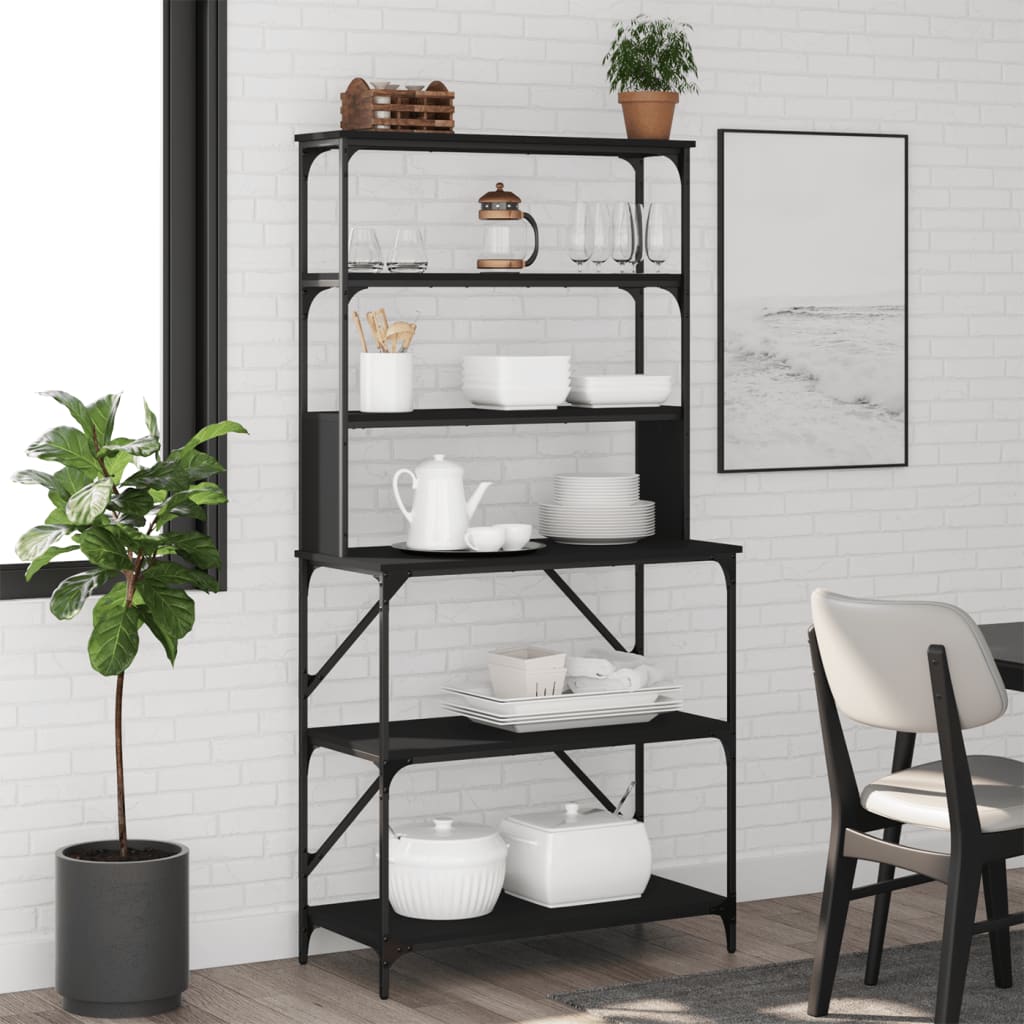 Scaffale da Cucina 6 Ripiani Nero 90x40x180cm Legno Multistrato - homemem39