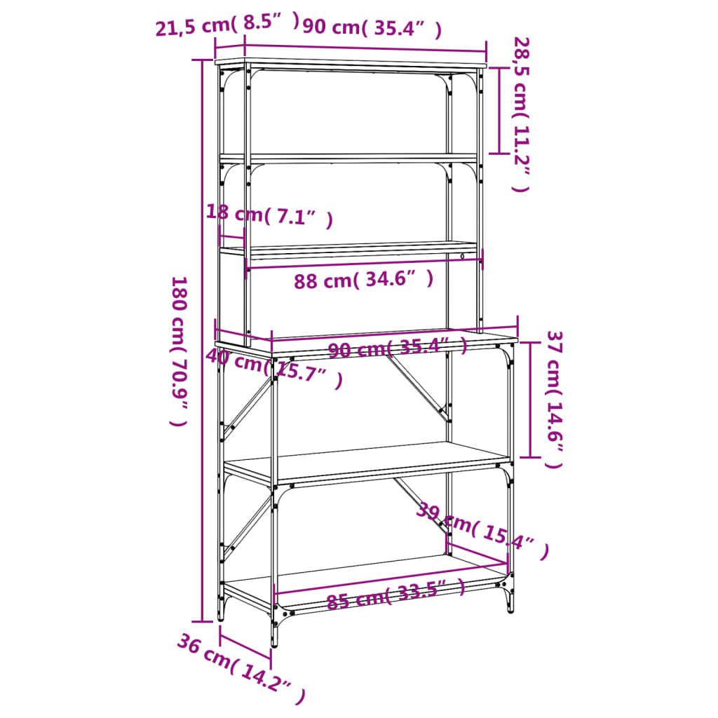 Scaffale Cucina 6 Ripiani Rovere Sonoma 90x40x180cm Multistrato - homemem39