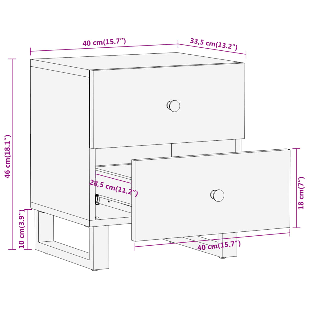 Comodino Marrone e Nero in Legno Massello di Mango - homemem39