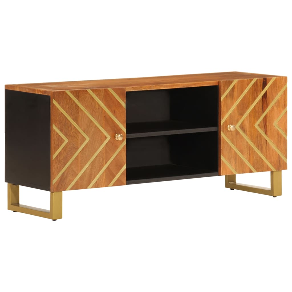 Mobile Porta TV Marrone e Nero 105x33,5x46 cm in Legno di Mango - homemem39