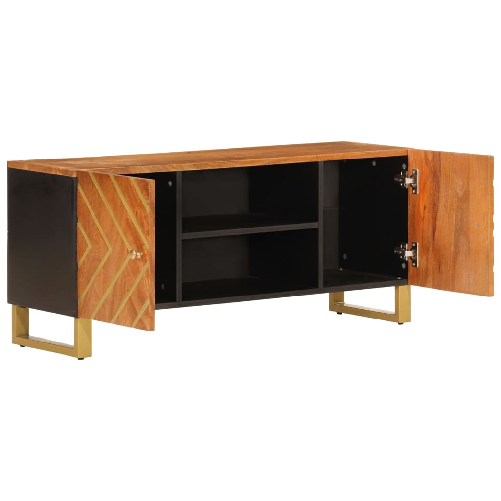 Mobile Porta TV Marrone e Nero 105x33,5x46 cm in Legno di Mango - homemem39