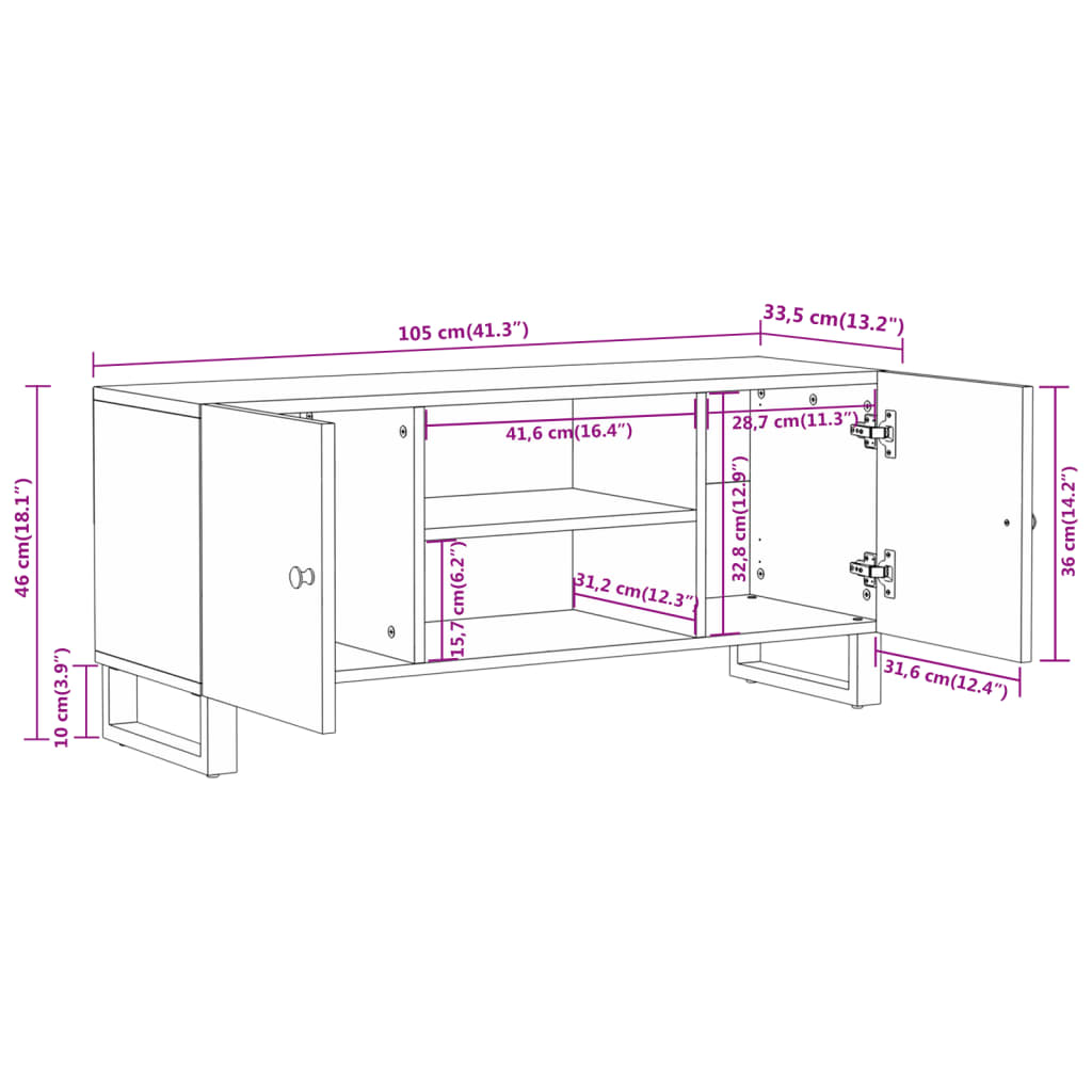 Mobile Porta TV Marrone e Nero 105x33,5x46 cm in Legno di Mango - homemem39