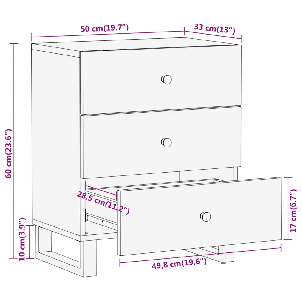 Comodino Nero 40x29x50 cm in Legno Massello di Mango - homemem39